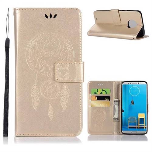 Intricate Embossing Owl Campanula Leather Wallet Case for Motorola Moto G6 - Champagne