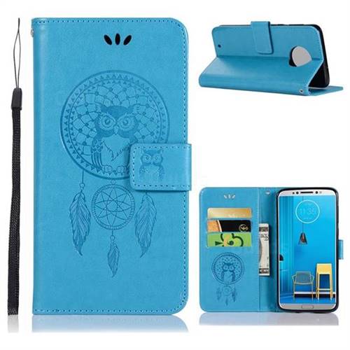 Intricate Embossing Owl Campanula Leather Wallet Case for Motorola Moto G6 - Blue