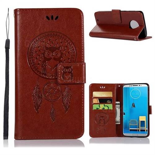 Intricate Embossing Owl Campanula Leather Wallet Case for Motorola Moto G6 - Brown