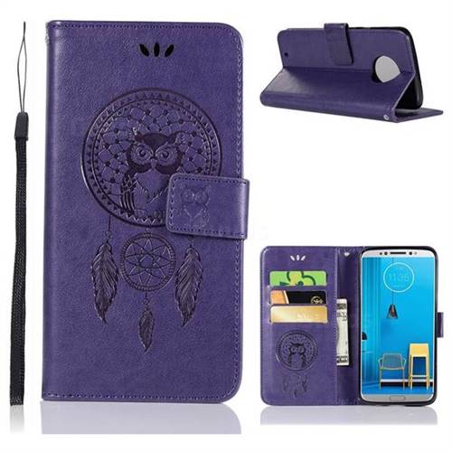 Intricate Embossing Owl Campanula Leather Wallet Case for Motorola Moto G6 - Purple