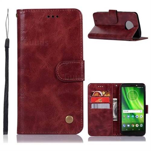 Luxury Retro Leather Wallet Case for Motorola Moto G6 - Wine Red