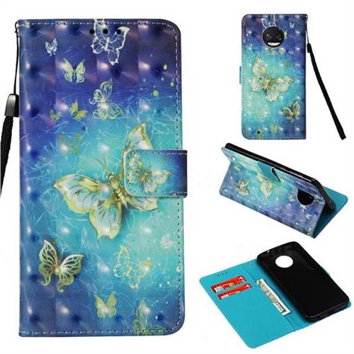 Gold Butterfly 3D Painted Leather Wallet Case for Motorola Moto G6