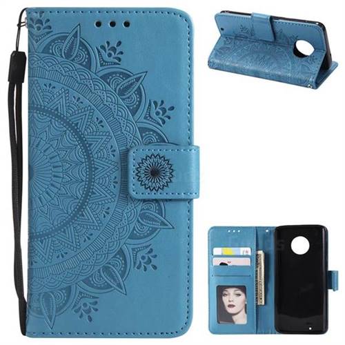 Intricate Embossing Datura Leather Wallet Case for Motorola Moto G6 - Blue