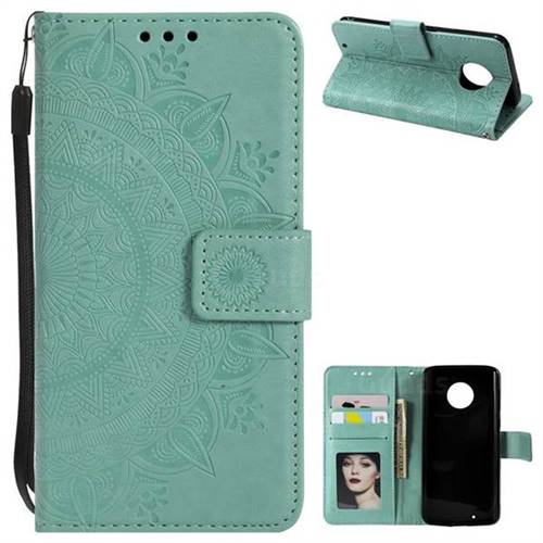 Intricate Embossing Datura Leather Wallet Case for Motorola Moto G6 - Mint Green
