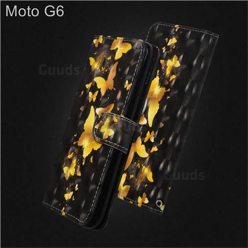 Golden Butterfly 3D Painted Leather Wallet Case for Motorola Moto G6