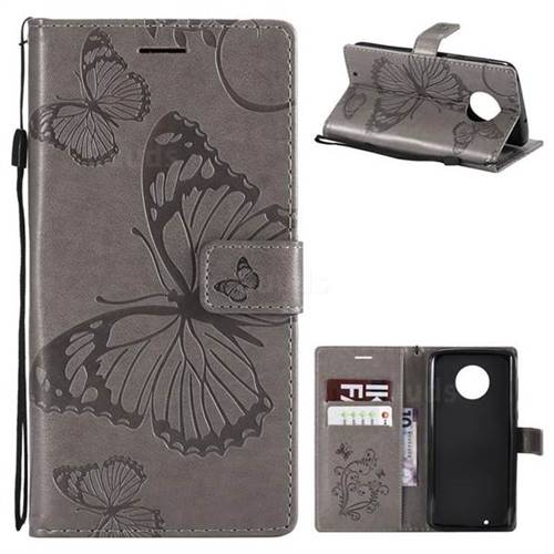 Embossing 3D Butterfly Leather Wallet Case for Motorola Moto G6 - Gray