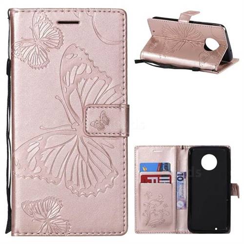 Embossing 3D Butterfly Leather Wallet Case for Motorola Moto G6 - Rose Gold