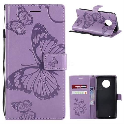 Embossing 3D Butterfly Leather Wallet Case for Motorola Moto G6 - Purple