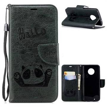 Embossing Hello Panda Leather Wallet Phone Case for Motorola Moto G6 - Seagreen