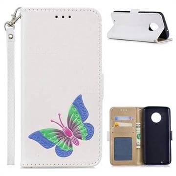 Imprint Embossing Butterfly Leather Wallet Case for Motorola Moto G6 - White