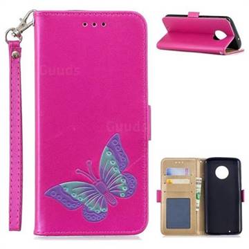 Imprint Embossing Butterfly Leather Wallet Case for Motorola Moto G6 - Rose Red