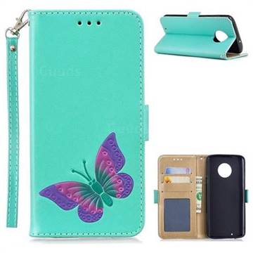 Imprint Embossing Butterfly Leather Wallet Case for Motorola Moto G6 - Mint Green