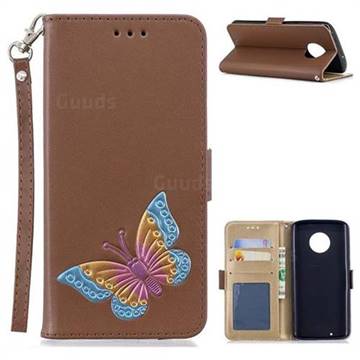 Imprint Embossing Butterfly Leather Wallet Case for Motorola Moto G6 - Brown