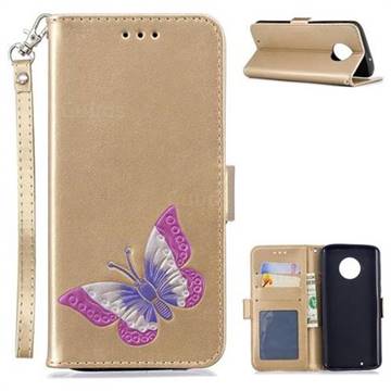 Imprint Embossing Butterfly Leather Wallet Case for Motorola Moto G6 - Golden
