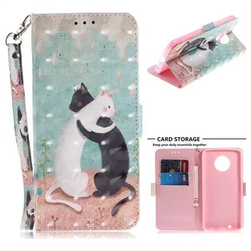 Black and White Cat 3D Painted Leather Wallet Phone Case for Motorola Moto G6