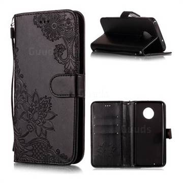 Intricate Embossing Lotus Mandala Flower Leather Wallet Case for Motorola Moto G6 - Black