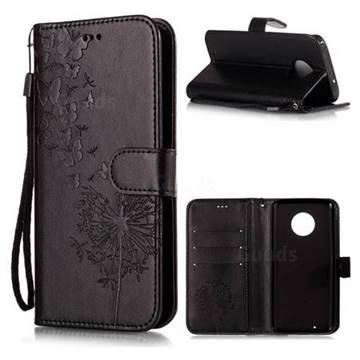 Intricate Embossing Dandelion Butterfly Leather Wallet Case for Motorola Moto G6 - Black