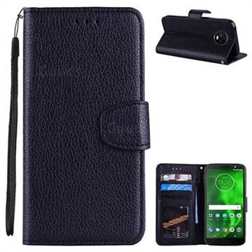 Litchi Pattern PU Leather Wallet Case for Motorola Moto G6 - Black