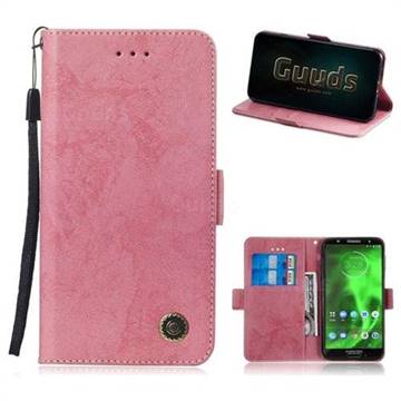Retro Classic Leather Phone Wallet Case Cover for Motorola Moto G6 - Pink