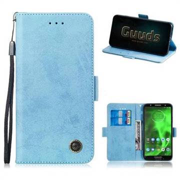 Retro Classic Leather Phone Wallet Case Cover for Motorola Moto G6 - Light Blue