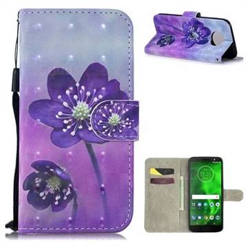 Purple Flower 3D Painted Leather Wallet Phone Case for Motorola Moto G6