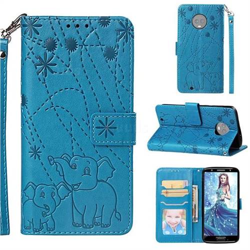 Embossing Fireworks Elephant Leather Wallet Case for Motorola Moto G6 - Blue