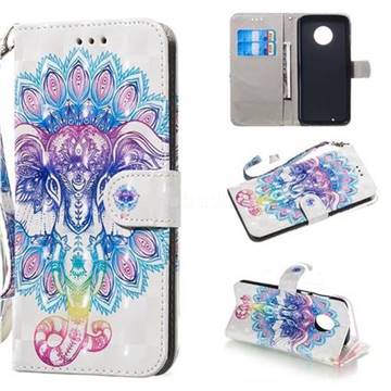 Colorful Elephant 3D Painted Leather Wallet Phone Case for Motorola Moto G6