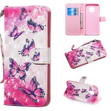 Pink Butterfly 3D Painted Leather Wallet Phone Case for Motorola Moto G6