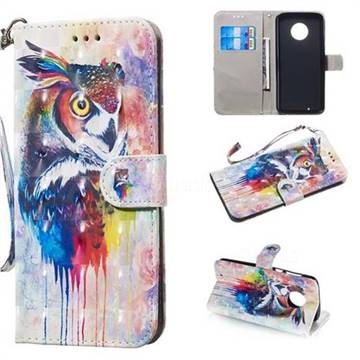 Watercolor Owl 3D Painted Leather Wallet Phone Case for Motorola Moto G6