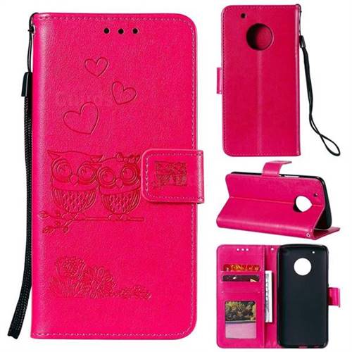 Embossing Owl Couple Flower Leather Wallet Case for Motorola Moto G6 - Red