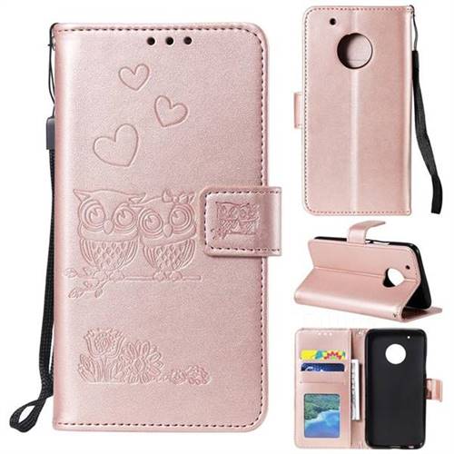 Embossing Owl Couple Flower Leather Wallet Case for Motorola Moto G6 - Rose Gold