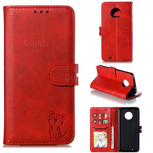 Embossing Happy Cat Leather Wallet Case for Motorola Moto G6 - Red