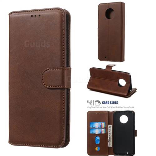 Retro Calf Matte Leather Wallet Phone Case for Motorola Moto G6 - Brown