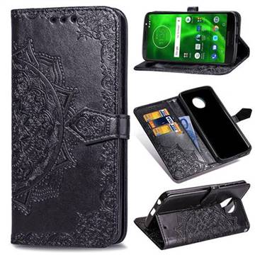 Embossing Imprint Mandala Flower Leather Wallet Case for Motorola Moto G6 - Black