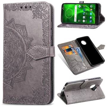 Embossing Imprint Mandala Flower Leather Wallet Case for Motorola Moto G6 - Gray