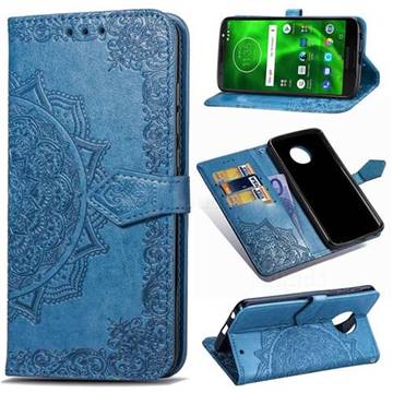 Embossing Imprint Mandala Flower Leather Wallet Case for Motorola Moto G6 - Blue
