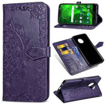 Embossing Imprint Mandala Flower Leather Wallet Case for Motorola Moto G6 - Purple