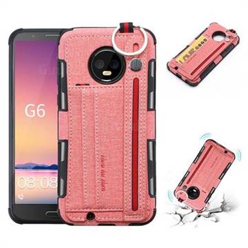British Style Canvas Pattern Multi-function Leather Phone Case for Motorola Moto G6 - Pink