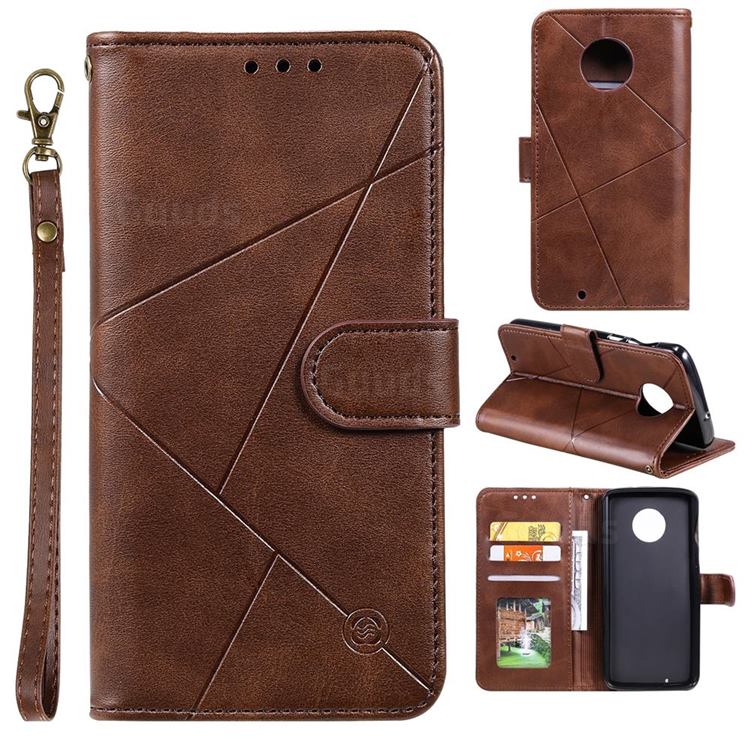Embossing Geometric Leather Wallet Case for Motorola Moto G6 - Brown