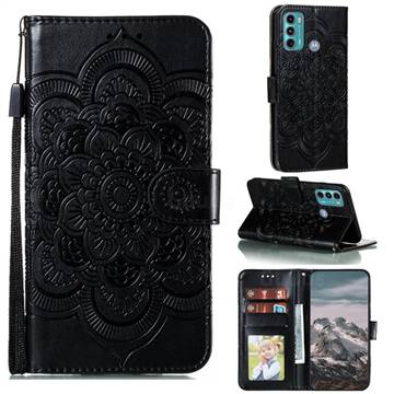 Intricate Embossing Datura Solar Leather Wallet Case for Motorola Moto G60 - Black