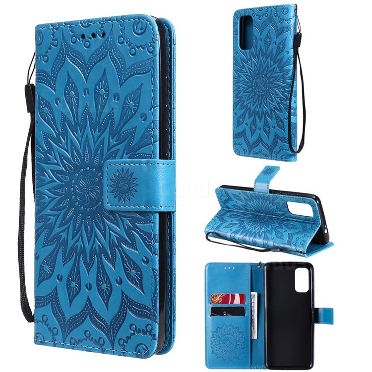 Embossing Sunflower Leather Wallet Case for Motorola Moto G60 - Blue