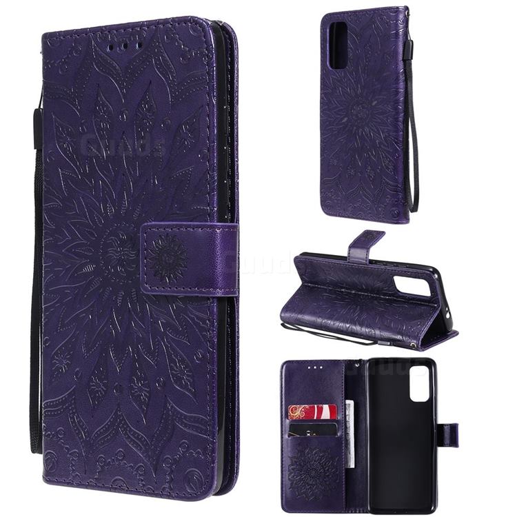 Embossing Sunflower Leather Wallet Case for Motorola Moto G60 - Purple