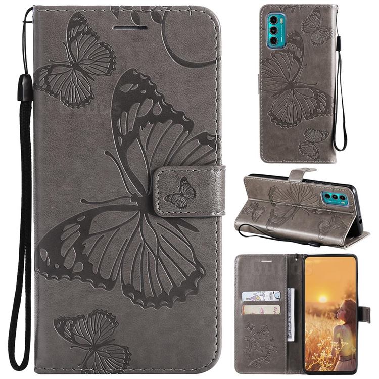 Embossing 3D Butterfly Leather Wallet Case for Motorola Moto G60 - Gray