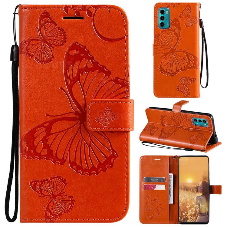 Embossing 3D Butterfly Leather Wallet Case for Motorola Moto G60 - Orange