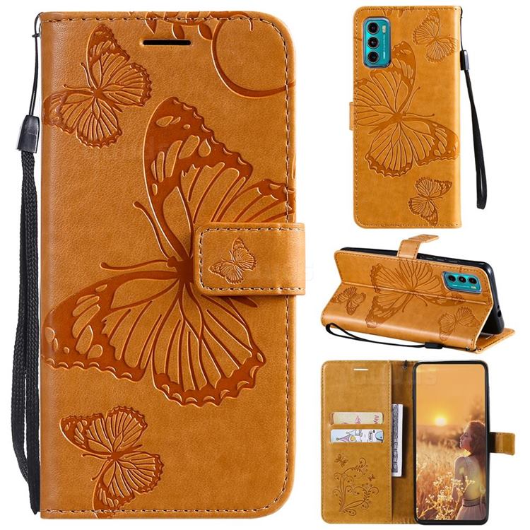 Embossing 3D Butterfly Leather Wallet Case for Motorola Moto G60 - Yellow