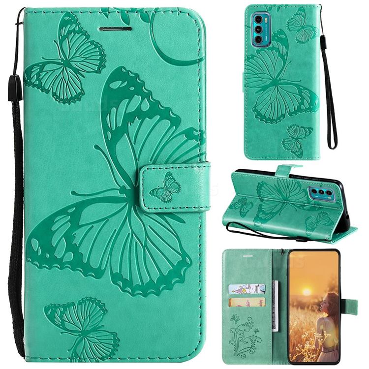 Embossing 3D Butterfly Leather Wallet Case for Motorola Moto G60 - Green