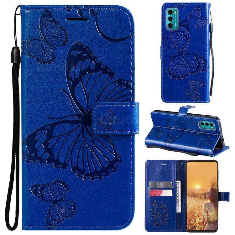 Embossing 3D Butterfly Leather Wallet Case for Motorola Moto G60 - Blue