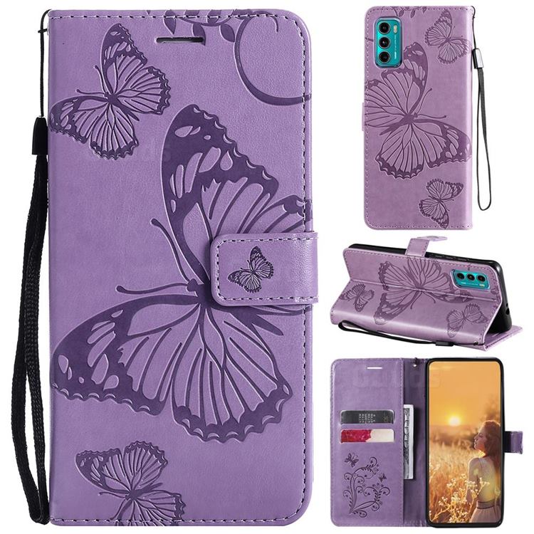 Embossing 3D Butterfly Leather Wallet Case for Motorola Moto G60 - Purple