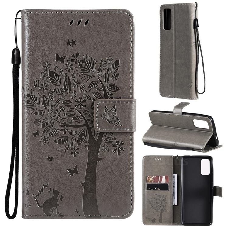 Embossing Butterfly Tree Leather Wallet Case for Motorola Moto G60 - Grey