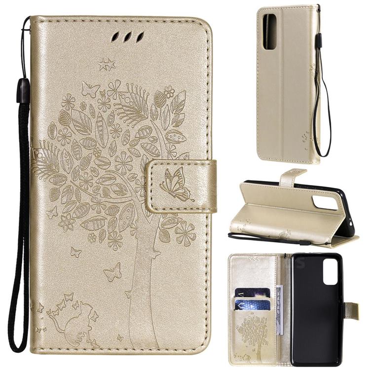 Embossing Butterfly Tree Leather Wallet Case for Motorola Moto G60 - Champagne